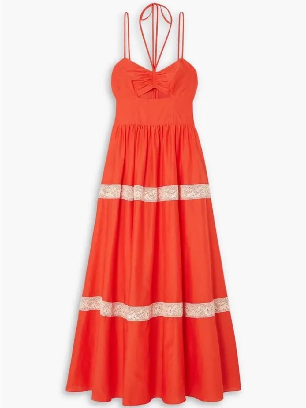 Jason Wu Coral Red Bow-Front Maxi Dress with Lace Bands